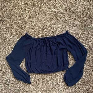 Aeropostale Blue Off Shoulder Long Sleeve Crop Top